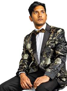 Best Selling Collection: Simon Von Men's Black Gold Floral Suit Jacket Slim One Button Stylish Blazer-XX0014