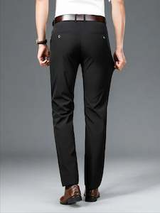 New: Black Men's Solid Pants With Pockets-GR171231