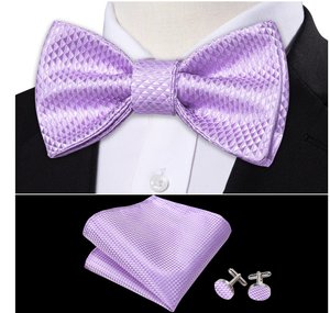 Best Selling Collection: Purple Plaid Silk Self Tie Bow Tie Hanky Cufflinks Set-LH-0990