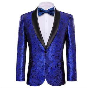 Best Selling Collection: Simon Von Men's Dress Party Cobalt Blue Floral Suit Jacket Slim One Button Stylish Blazer-XX-0018