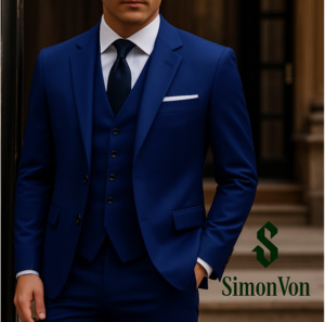 Suits: Navy Blue Men's Three-Piece Suit -HP2632980