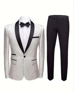 Suits: Men's Elegant Jacquard Suit Set - Classic Blazer & Black Pants-KD239322
