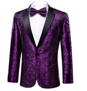Blazers: Men's Suit Purple Paisley Silk Notched Collar Suit Jacket- XX-0042