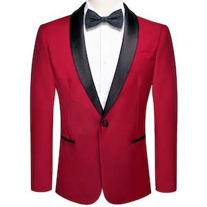 Blazers: Black Shawl Collar Crimson Red Solid Blazer - XX-1037