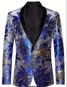Blazers: Men's Regular Fit Polyester Blend Suit Jacket with All Over Floral Print-PV238853