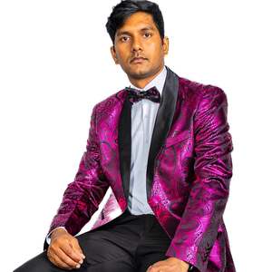 Blazers: Simon Von Men's Shawl Collar Suit Byzantine Purple Paisley Silk Mens Slim Fit Business Suit XX-4011