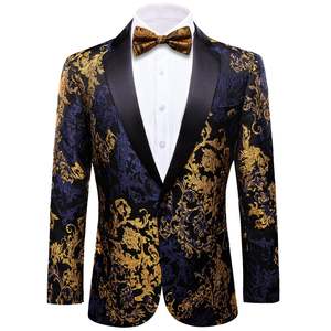 Blazers: Simon Von Men's Dress Party Blue Gold Paisley Suit Jacket Slim One Button Stylish Blazer-XX-0108