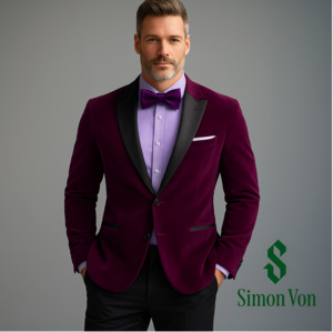 Simon Von Peak Collar Suit Plum Purple Solid Slim Men's Silk Suit-XX-0051
