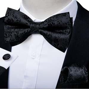 Black Paisley  Bowtie Pocket Square Cufflinks Set- LH-0150