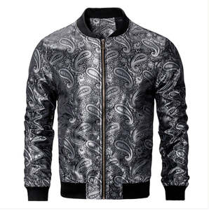 Jackets: NEW SIMONVON BLACK SILVER PAISLEY MEN'S JACQUARD LIGHT CASUAL JACKET-JK-4004