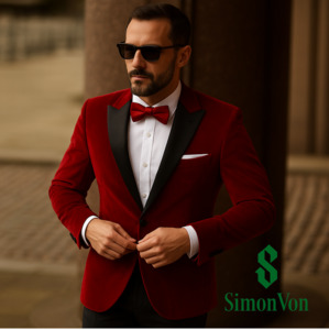 Black Shawl Collar Crimson Red Solid Blazer - XX-1037