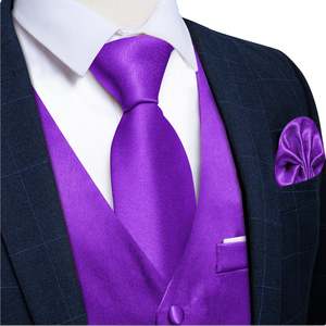 School Ball Youth Events: Deep Purple Solid Satin Waistcoat Vest Tie Handkerchief Cufflinks Set- MJ-0647