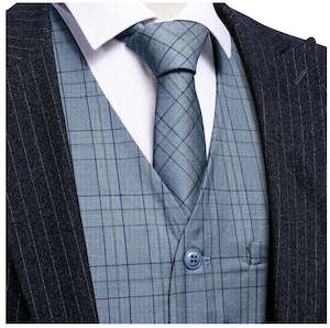 Clearance Sale Collection: Classy Blue Black Plaid Vest Necktie Set MJ-2333
