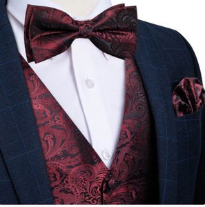CLARET PAISLEY JACQUARD WAISTCOAT VEST BOWTIE HANDKERCHIEF CUFFLINKS SET- MJ-0179