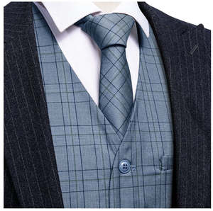 Classy Blue Black Plaid Vest Necktie Set MJ-2333