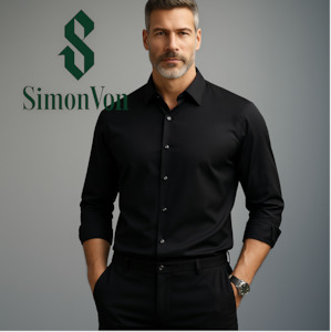 Mens Shirts: Men's Breathable Quick-Dry Dress Shirt - Wrinkle-Resistant - YKB-8091 Black