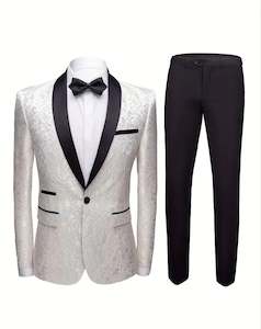 Men's Elegant Jacquard Suit Set - Classic Blazer & Black Pants-KD239322