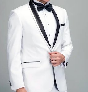 Impeccable Mens White  Blazer - Stylish One-Button Shawl Collar Suit Jacket- KX87544