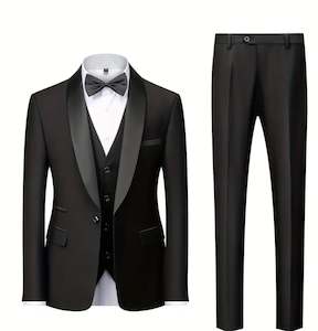 Men's Elegant Black 3pcs Suit & Lapel Collar - DV326156