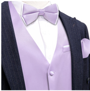 Mens Vests Waistcoats: Light Purple Lavender Solid  Vest Necktie Bowtie Set- MJ-2671