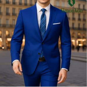 Men's 2pcs Royal Blue Slim Fit Suit Set Double Slit Black -FM2598384