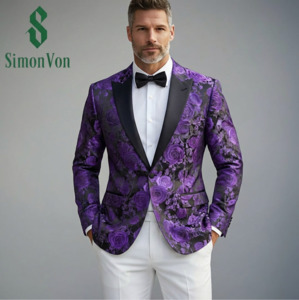 Recommended Seguno: Castle Style Black Purple Roses Suit One Button Shawl Collar Blazer Jacket For Wedding- XX-1106