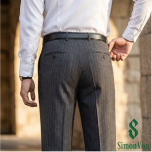 New: Grey  striped  9885 Mens Formal Trousers-9885