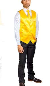 Yellow Solid Satin Waistcoat Vest Tie Handkerchief Cufflinks Set-MJ-0632