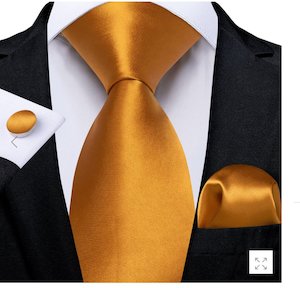 Mens Silk Tie Handkerchief Cufflinks Set: Simon.Von Silk Tie Shining Pure Gold Solid Mens Formal Dress Tie Handkerchief Cufflinks Set - N-5265