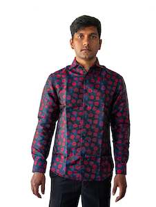 SIMON.VON RED BLUE FLORAL SILK MEN'S SHIRT- CY-2015