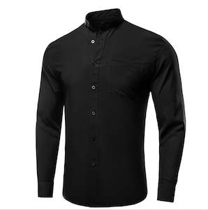 Mens Shirts: Black Solid Men's Long Sleeve Dress Shirt-CY-1308