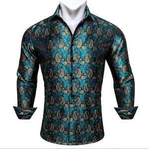 Green Orange Peacock Paisley Men's Shirt- CY-0434