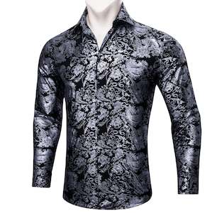Simon.Von Grey Black Paisley Silk Men's Shirt- CY-0593