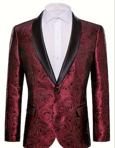 Recommended Seguno: Simon Von  Stylish Paisley Print One Button Blazer - Dark Red -GH191446