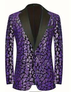 Recommended Seguno: Men's White Geometric Sequin Long Sleeve Blazer-QG297573