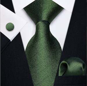 BROWN GREEN SOLID MEN'S TIE POCKET SQUARE HANDKERCHIEF SET-N-9533