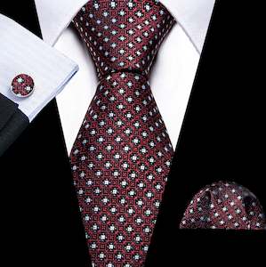 Best Selling Collection: New Brown Polka Dot Silk Solid Tie Hanky Cufflinks Set-N-6079