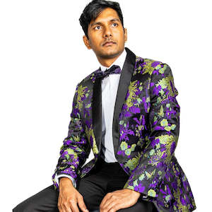 New Luxury Black Yellow Purple Floral Men's Blazer- XX-1003