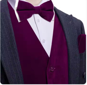 Purple Solid Silk Vest Bowtie Pocket Square Cufflinks Set- BW-MJ-0053