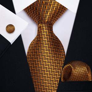 Best Selling Collection: ORANGE  BLACK NOVELTY TIE POCKET SQUARE CUFFLINKS SET-N-9543