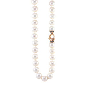 Cultured Round White Pearl Necklace 16”