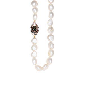 Simply Italian Pearl Necklace: Baroque White Pearl Necklace with Fume Crystal Clasp