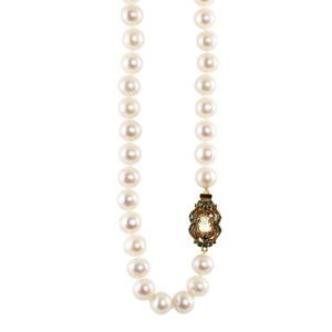 White Cultured Freshwater Pearl Necklace with Bright Crystal Clasp - 48cm
