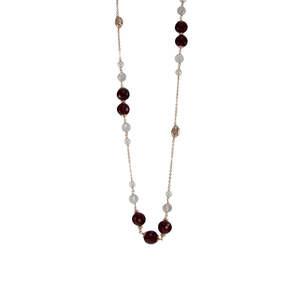 Simply Italian Pearl Necklace: Red Agate, Pearl, Crystal & Rose Gold Necklace - 21cm