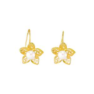 Simply Italian Bridal Collection: Filigree Star Pearl Earrings - Yellow Gold