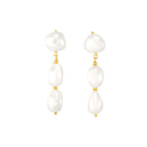 Triple Pearl Drop Earrings - Yellow Gold