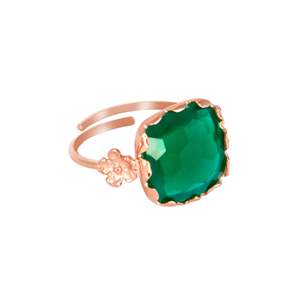 Square Gemstone Flower Ring: Green Square Gemstone & Flower Ring