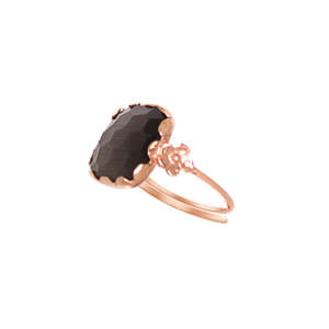 Square Gemstone Flower Ring: Smoky Square Gemstone & Flower Ring - $115 RRP