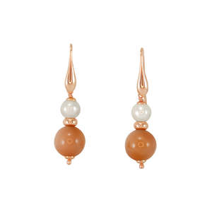 Orange Moonstone & Pearl Drop Earrings