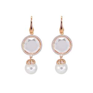 Clear Quartz & Pearl Drop Earrings on Hooks - $390 RRP